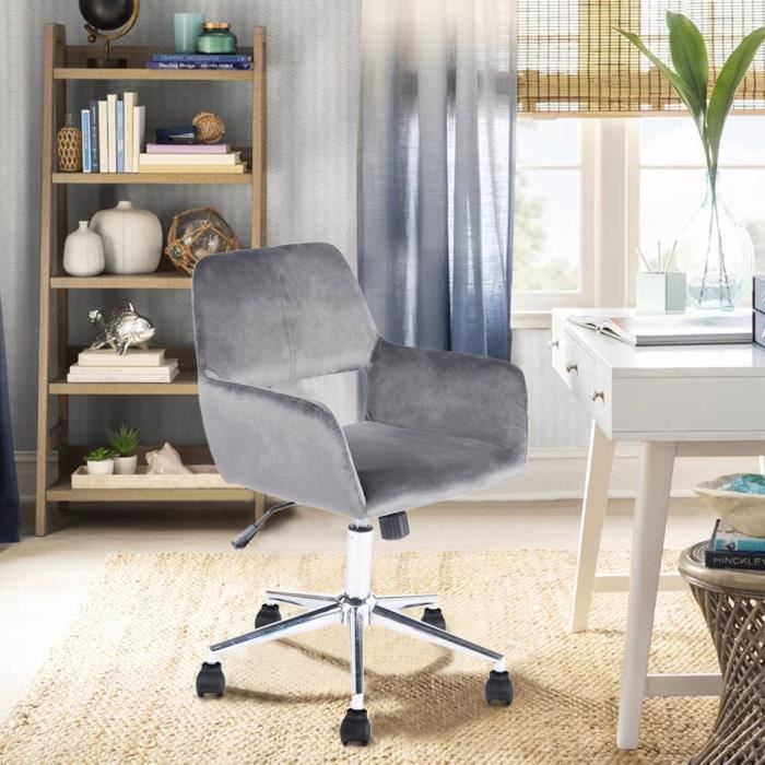 belle chaise de bureau dossier ergonomique et réglage en hauteur d'assise chaise d'ordinateur, tissu velours, gris