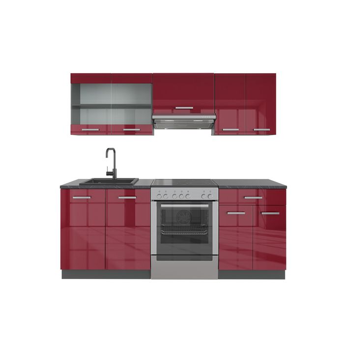 Meuble Cuisine Vicco R-Line 60cm - Rouge Bordeaux/Anthracite | Avec Tiroirs Sans Plan De Travail