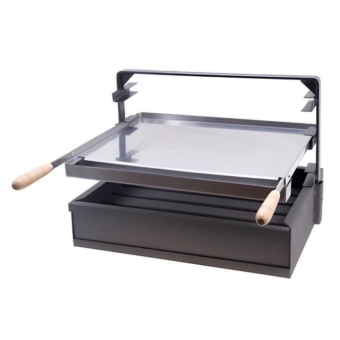 Support Barbecue avec tiroir et récupérateur de graisse, Bac avec Plaque pour Barbecue en Inox coloris Gris -50 x 41 x 42 cm