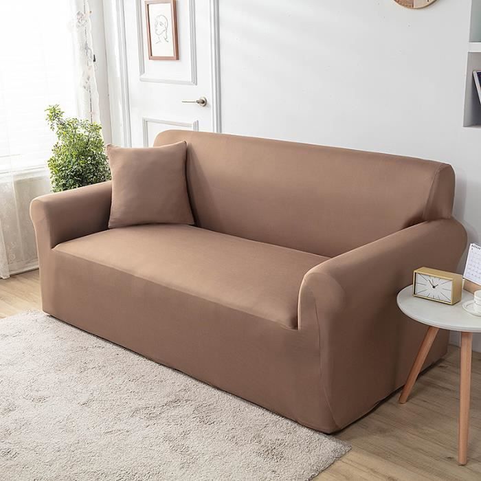 Housse De Canapé Velours Extensible 3/4 Places Avec Accoudoirs, Gris Clair