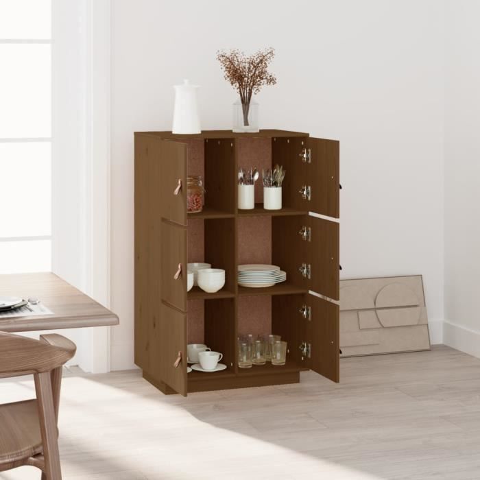 Buffet Haut En Pin Massif - Marron Miel - 80x35x154 Cm - NEUF