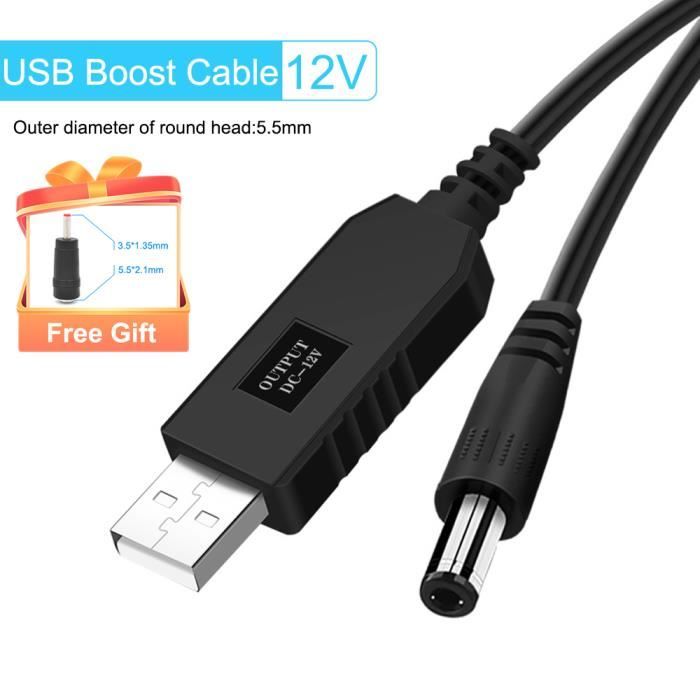 Câble Convertisseur élévateur USB 5V Vers 9V/12V - Sortie Max 0.8A - Avec Affichage LED Et Bouton Sélecteur - Longueur 0.8m