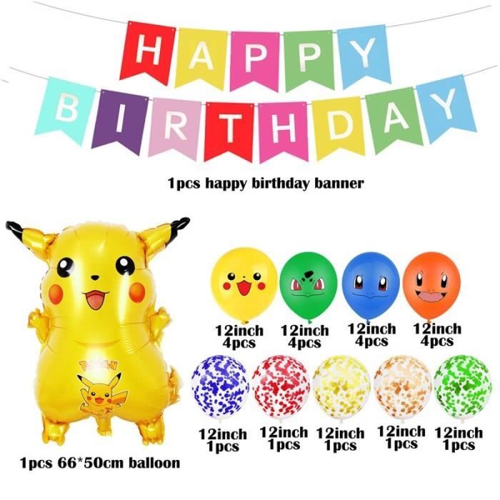 Btd Set K Decoration De Fete D Anniversaire Pokemon Go Pikachu Ballons Imprimes Tasse Garniture De Gateau Banniere Drapeau E Cdiscount Maison