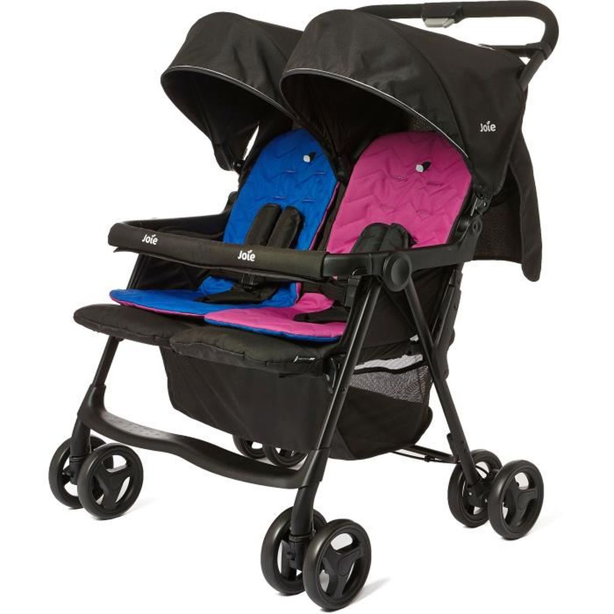 poussette double rose et bleu