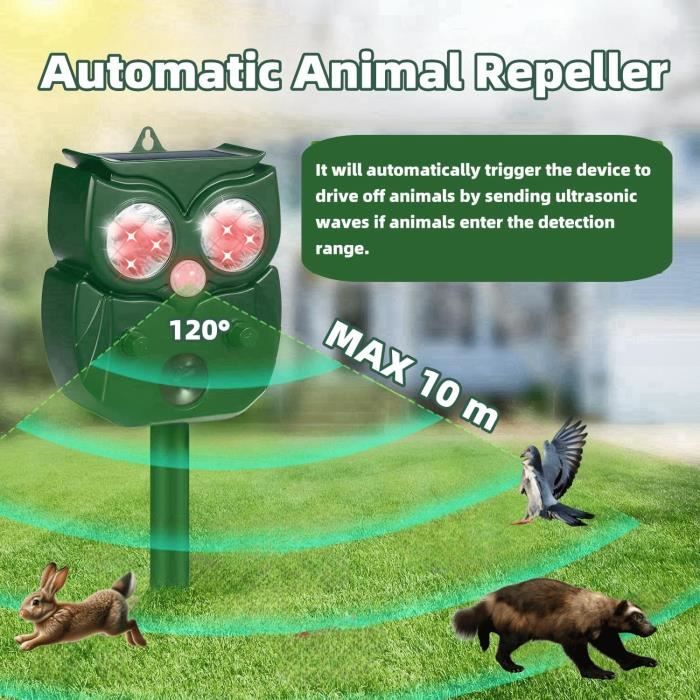 Répulsif Chat Ultrason Solaire Extérieur 5 Modes - Repulsif Animaux Avec LED, Détecteur Mouvement Pour Chats, Chiens, Oiseaux, Renards