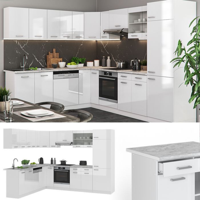 Cuisine équipée Vicco R-LINE Single 140 Cm – Blanc Brillant – Kitchenette Design