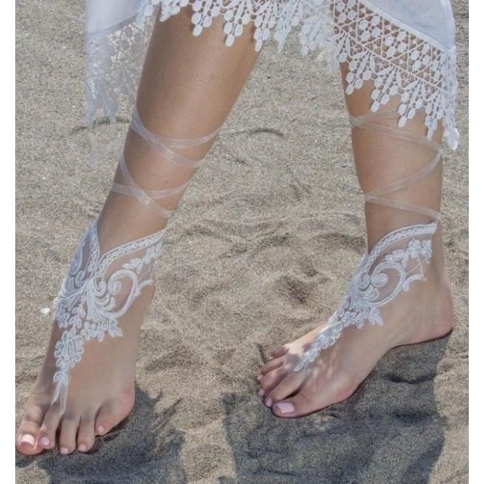 Ivoire Chaussures de mariage de plage pour femmes Appliques en dentelle ivoire blanche Accessoires pour p Cdiscount Pret a Porter