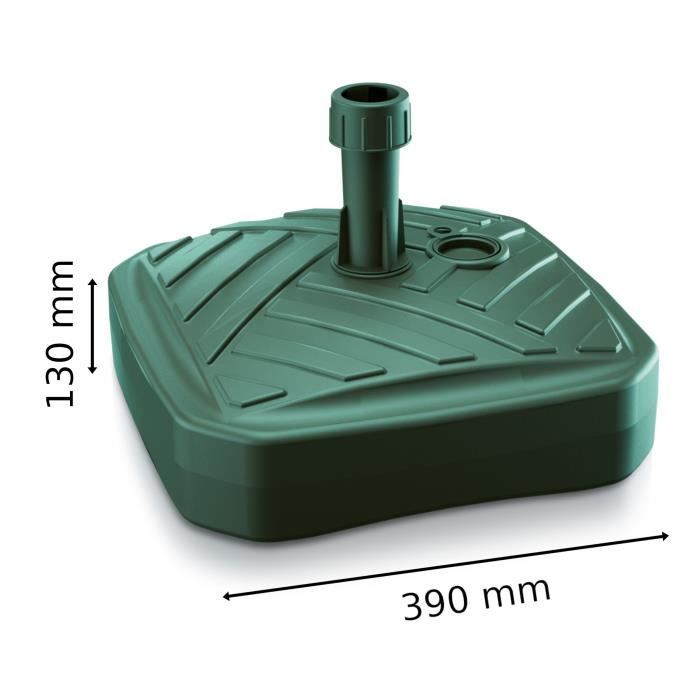 Support Parasol Rond Plastique - Remplissage Eau/sable - Vert Foncé - Pour Jardin, Terrasse, Plage - 10L
