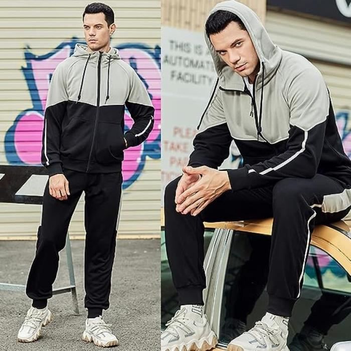 Survetement Homme Ensemble Jogging Sportif Veste Zippe PantalonClassique Couleur Jointif Pour Automne Noir M Noir Cdiscount Pret a Porter