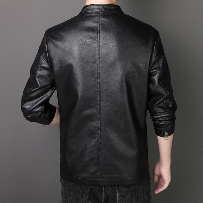 Blouson Homme en Cuir Casual Mi saison Slim Fit Couleur unie Veste en Cuir PU Marque Luxe Veste Homme Gris Cdiscount Pret a Porter