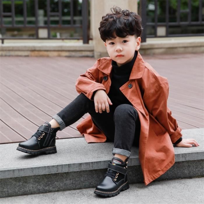 BOTTE Garcon Nouvelles bottes courtes pour enfants de style britannique en cuir style 6 noir GJ