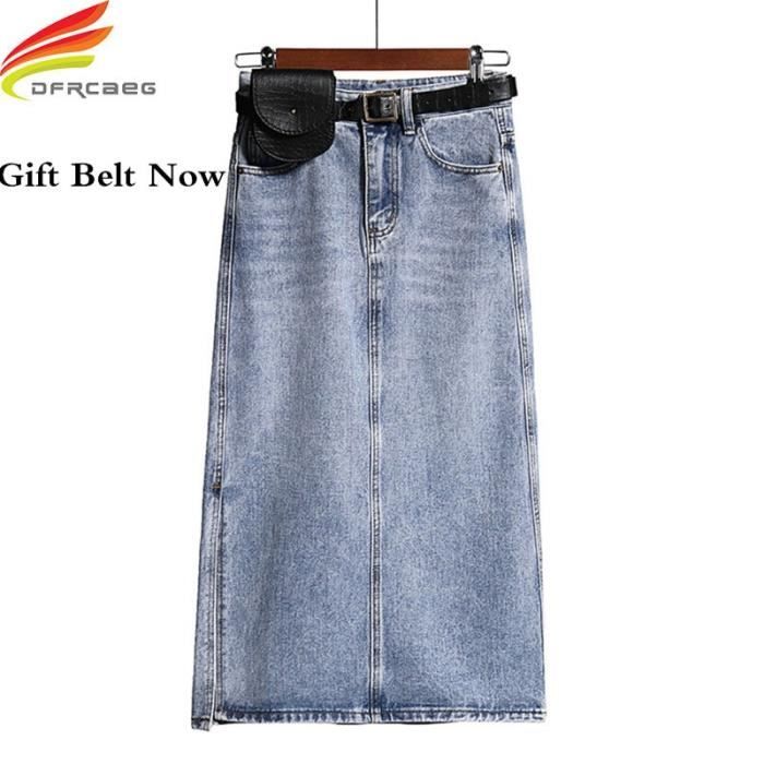 Jupe Longue jupe en jean taille haute avec ceinture droite coupe