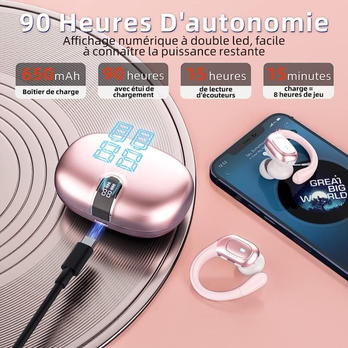 Écouteurs Bluetooth 5.3 APTX HD - 118h Autonomie, IPX7, Réduction Bruit ENC - Rouge