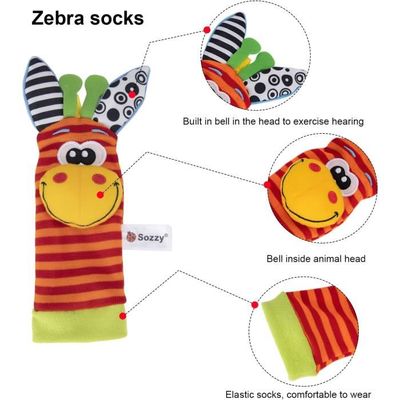 Jouet D'éveil 0-12 Mois Chaussettes Lot 4 Chaussettes Hochet Bébé – Jouets D 'Éveil Sensoriel Pieds & Mains – Animaux Mignons Avec Clochettes 0-12 Mois