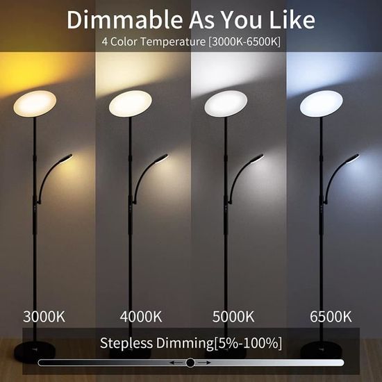 Lampadaire sur Pied Salon, Lampadaire LED Dimmable en continu 30W 3600  lumens, Lampadaire sur Pied Salon LED 2800K-7000K, Vari[408] - Cdiscount  Bricolage