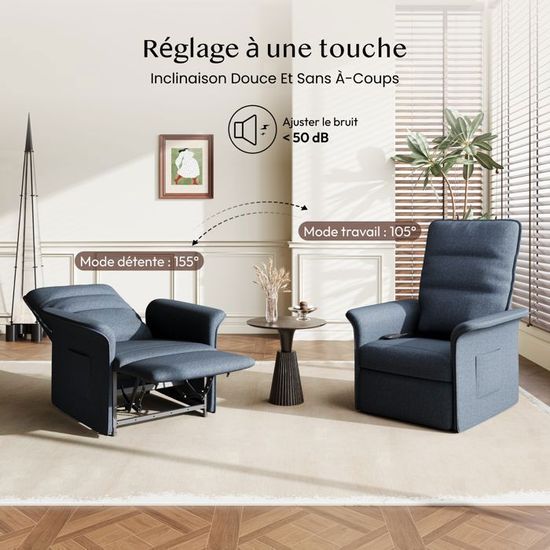 Fauteuil Relax FLEXISPOT - Inclinable Jusqu'à 155° - Repose-Pieds Intégré - Dossier Réglable - Gris