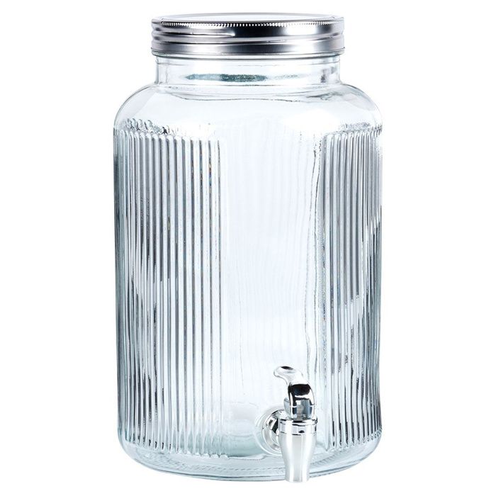 Lot De 2 Distributeurs De Boissons En Verre Rétro PEARL Avec Robinet Et Support - 6,5 Litres Chacun - Idéal Pour Limonade, Cocktails