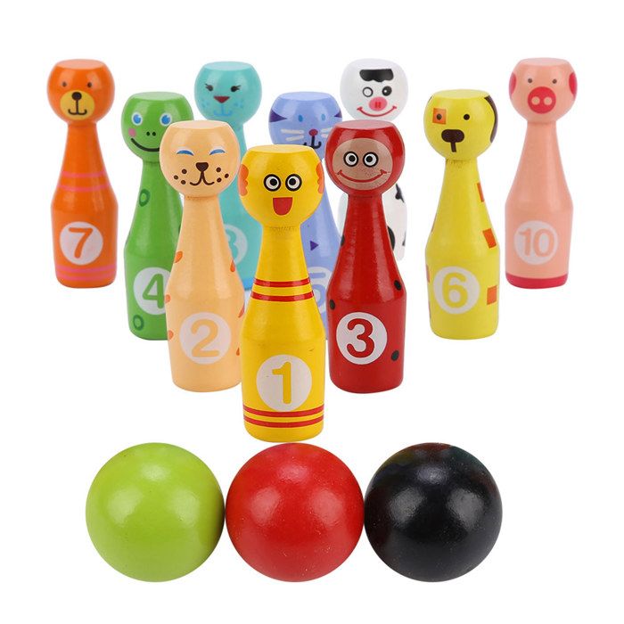 Jeu de Quilles Enfants - Animaux Pastels, 6 Quilles et 4 Boules - Jeu de Bowling en Bois - Jeu d'adresse - Achat & prix