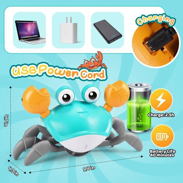 EUCOCO – Crabe Qui Marche, Jouet Bébé, Télécommandé, Capteur Infrarouge, Musique, Yeux Lumineux, Rechargeable, Rose, Dès 0-3 Ans