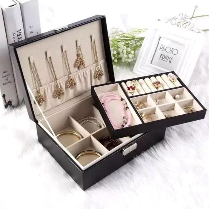 Boîte à Bijoux En Cuir 2 Niveaux Avec Coussins Montre - Organisateur élégant Pour Collection