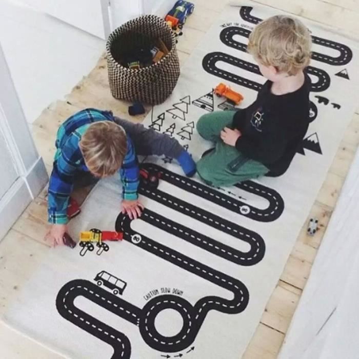 Tapis jeu enfant en coton 140x70 cm Circuit de voitures