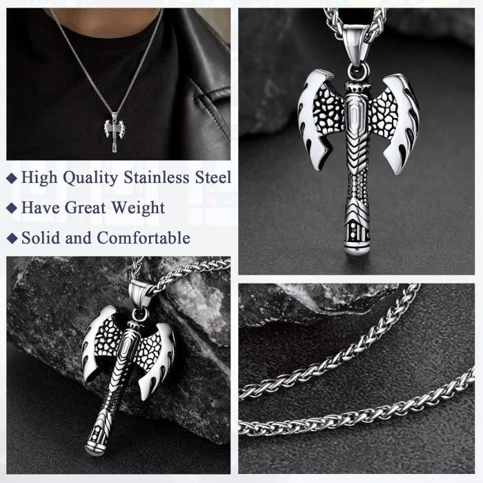 Collier Viking Richsteel Vegvisir Homme - Pendentif Acier Inoxydable - Chaîne 55+5cm - Style Nordique Runique Bijoux Nordique Homme