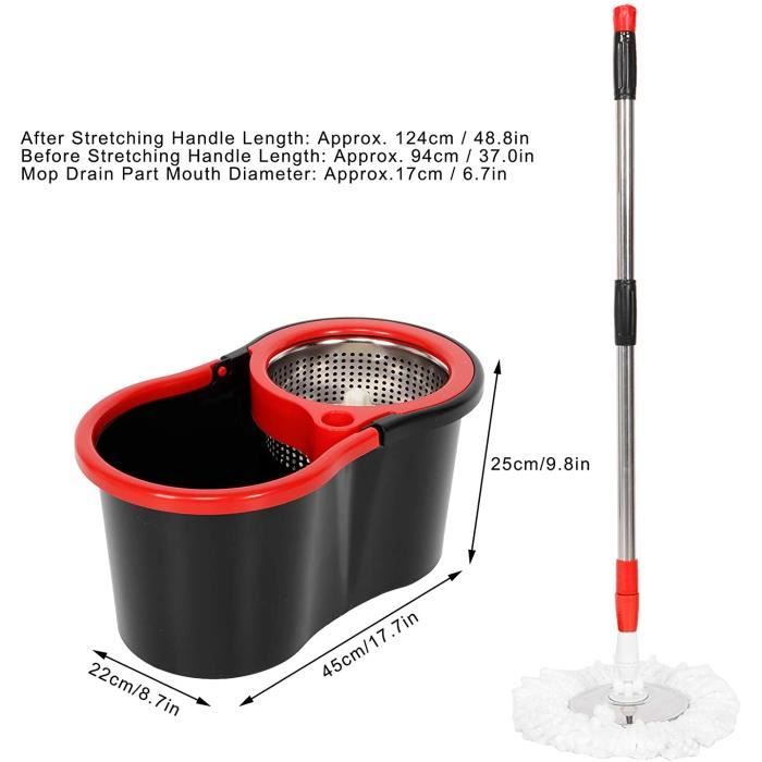 Seau Essoreur à Pédale 2en1 Avec Balai Microfibre - Serpillière Rotative 360° Pour Nettoyage Sols
