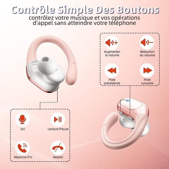 JESEBANG Écouteurs Bluetooth 5.3 Sport Sans Fil – 40H Autonomie, IP7 Étanche, ENC Anti-Bruit Appels, Écran LED, Basses Puissantes Orange