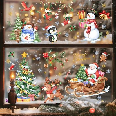 YULOONG Autocollants Statiques De Noël Pour Fenêtres - Amovible Vinyle Père Noël, Arbre, Bonhomme De Neige, Flocon De Neige, Cerf - DIY Mur, Porte, Vitrine Decal