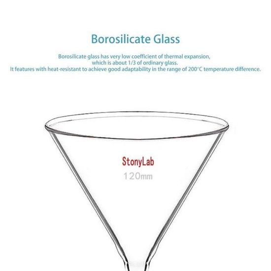 Stonylab Verre courte Potence Poudre Entonnoir avec dessus de 100 mm Diamètre Potence et intérieur Joint filtre Entonnoir en verre Entonnoir 1 14/20 Joint 
