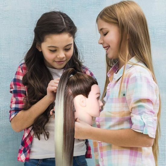 Tete a Coiffer Ensemble de Tresse DanseeMeibr 22-24Inch T/ête /à Coiffer 100/% Cheveux Naturel T/ête a Coiffer pour le Salon Coiffeur Poup/ée avec Support