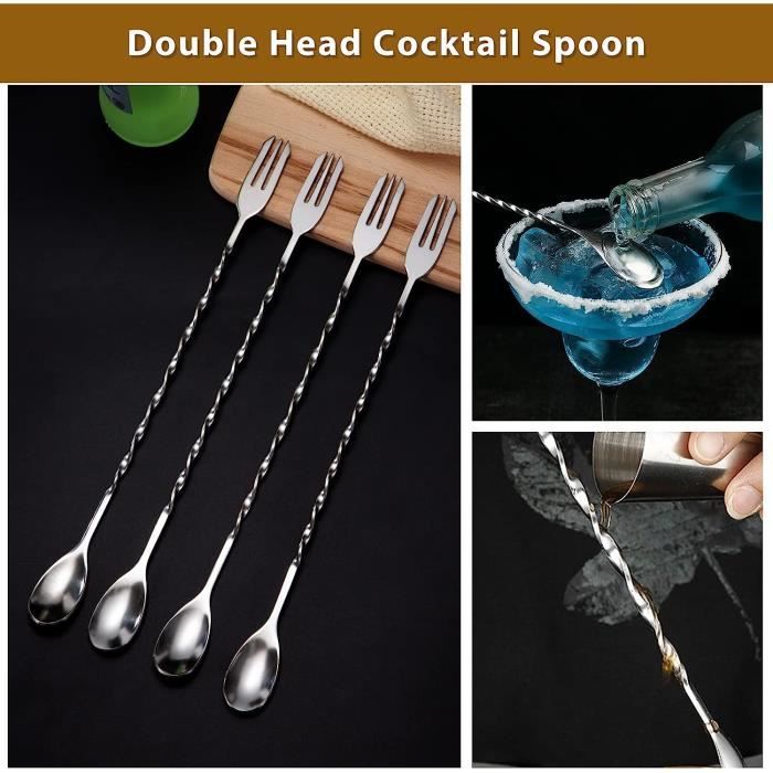 4 Cuillères à Cocktail En Inox 30cm - Manche Spirale Pour Mélanger Martinis, Café, Thé Glacé