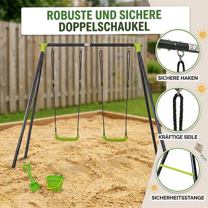 Balançoire portique pour enfant - Outsunny - 2 en 1 ceinture sécurité 5 points intérieure extérieure pliable - métal - vert - Jeux - Jouets Balançoire portique pour enfant - Outsunny - 2 en 1 ceinture sécurité 5 points intérieure extérieure pliable - métal - vert - Jeux - Jouets