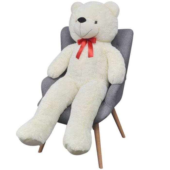 VidaXL Ourson Peluche XXL Blanc 160 Cm – Nounours Géant Câlin Avec Nœud Papillon