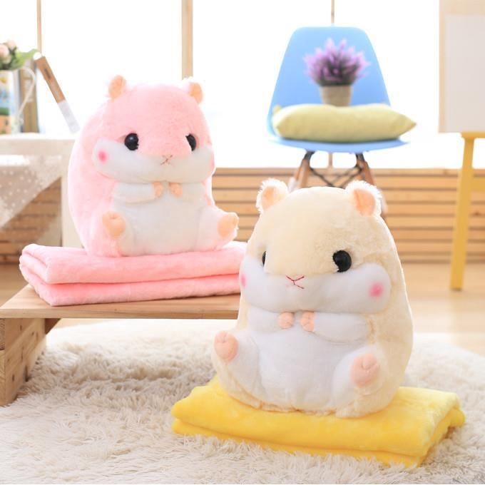Belle peluche hamster et oreiller 2 en 1 avec une couverture polaire -  Super cadeau drôle et doux pour enfant 50 x 30cm-Weiß - Cdiscount