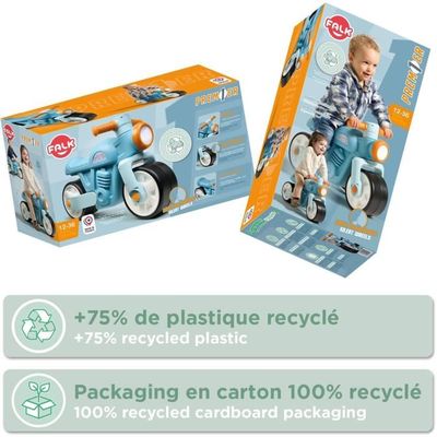 Draisienne Moto FALK Prem1er - Rouge - Roues Larges Silencieuses - Guidon Directionnel - Look Vintage - 75% Plastique Recyclé - Fabriqué En France - Dès 12 Mois - 3