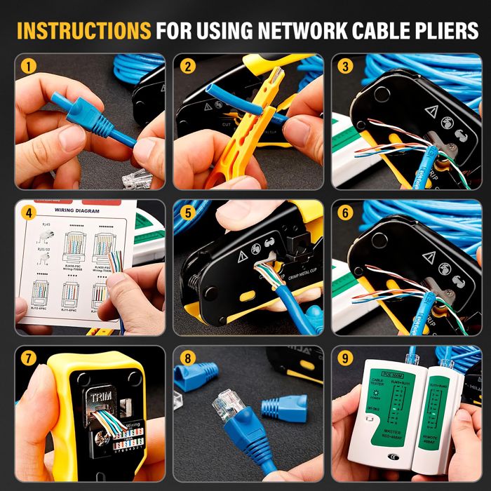 Kit Pince à Sertir Réseau RJ45 MAYLINE-TECH Rouge - Outils Pour Câbles Ethernet