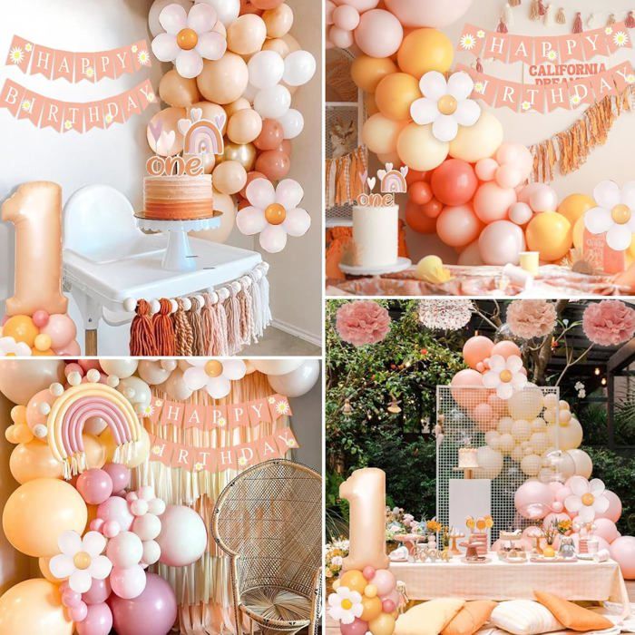 Kit Déco Anniversaire 1 An Fille – Ballons Roses Rétro, Bannière Photo 1-12 Mois, Guirlande, 32 Pièces – Fête Rose Et Or