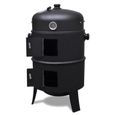 Barbecue BBQ noir en fer multiples fonctions rond américain Smoker fumoir bois ou charbon avec thermomètre-0