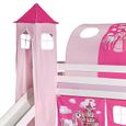Donjon tour pour lit surélevé superposé mi-hauteur mezzanine avec toboggan tissu coton motif princesse rose-0