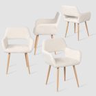 MEUBLES COSY Lot de 4 fauteuils de salle à manger scandinaves avec accoudoirs tissu mouton bouclette beige - CROMWELL