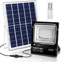 Aigostar - Projecteur solaire LED d’extérieur avec panneau solaire, 100W. Ultra-lumineux, 800lm, 6500K. Télécommande, IP66, 30000h.