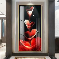 Abstrait Affiche Noir Rouge Fleur Feuille Toile Tableau Art Peintures Decoration Murale pour Salon Chambre , Sans Cadre 50X100CM