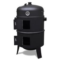 Barbecue BBQ noir en fer multiples fonctions rond américain Smoker fumoir bois ou charbon avec thermomètre