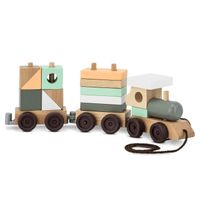 Beeloom - building train - Set de train en bois Montessori, pour enfants, pièces géométriques empilables. 