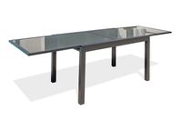 Table de jardin TOLEDE (135/270x90 cm) en aluminium et plateau verre avec rallonge intégrée - GRIS ANTHRACITE