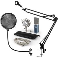 auna MIC-900BL Set microphone V4 USB condensateur filtre anti pop perchette bleu