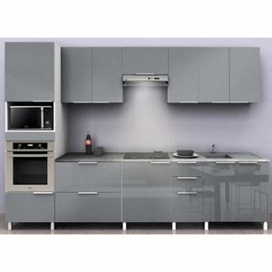 obi cuisine complete l 300 cm gris laque brillant cdiscount maison