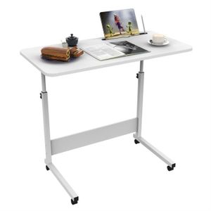 BUREAU  LDSZXNE Table Roulante de Lit Canapé-Table d'appoint-Hauteur Réglable avec Emplacement de Ipad Surport-80X40cm, Blanc