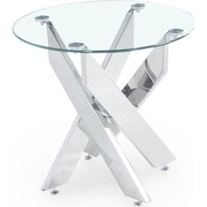 TABLE BASSE Table basse ronde design en verre NEOLA - Pieds argentés - Diamètre 55cm